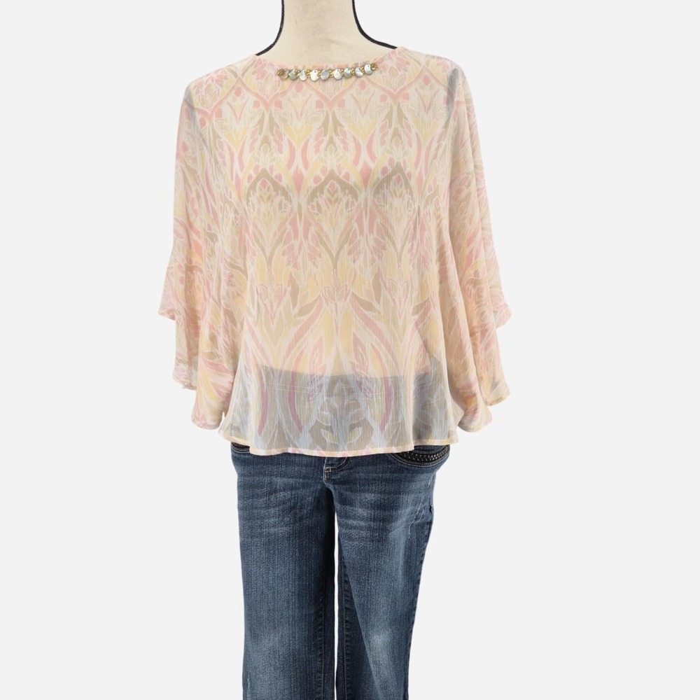 sheer flowy sequin blouse poncho with flutter/batwing sleeves